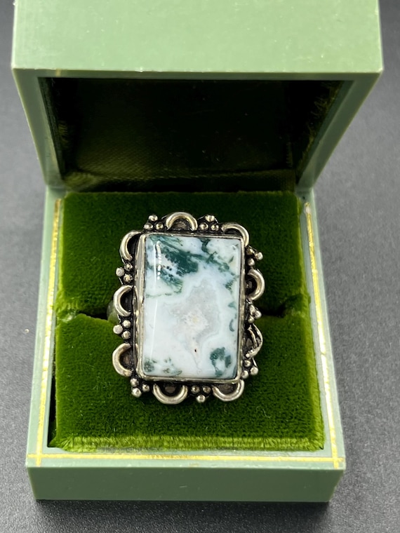 Sterling Tree Agate Ring Chunky Silver Artisan Gr… - image 3