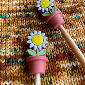 Knitting Needle Stoppers Flower Pot Daisies