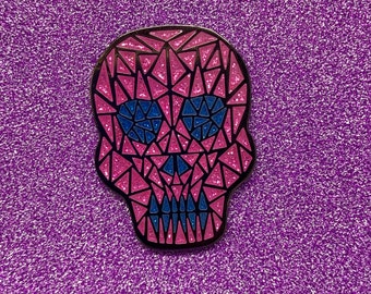 Mosaic Skull Glitter Enamel Pin