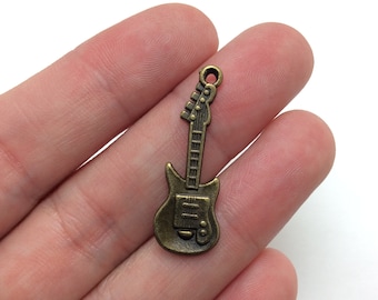 BULK 30 Guitar Charms, Antique Bronze Tone, Band Music (5-1826)