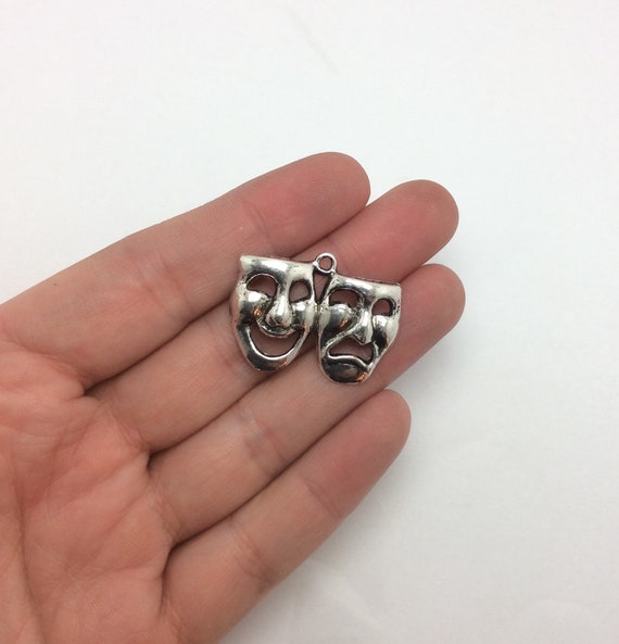 BULK 30 Mask charms antique silver tone CA82