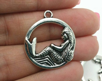 BULK 10 Mermaid Charms Antique Silver Tone Nautical Beach (5-1329)