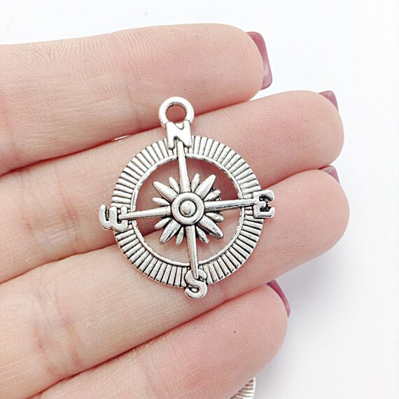 BULK 25 Compass Charms Antique Silver Tone Nautical Beach Etsy