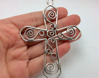 5 Cross Pendant Antique Silver Tone Charm Religious Christian Jesus (5-1620)