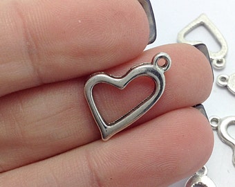 10 Heart Charms Antique Silver Tone Valentine's Day Love (1-1126)