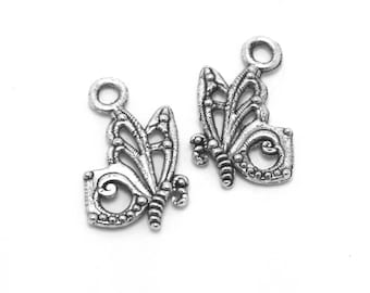 BULK 50 Butterfly Charms Antique Silver Tone Garden Insect (5-1024)