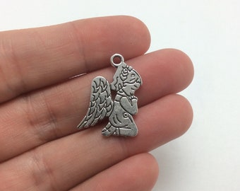 6 Praying Angel Charms, Antique Silver Tone, Christmas Religious Holiday (1-1531)