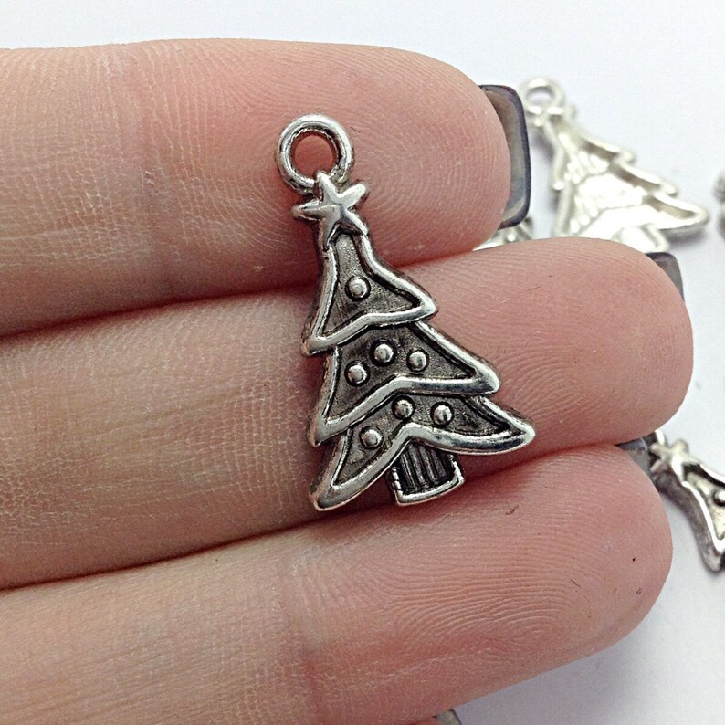 Christmas Tree Charms 6pcs Silver Tone 11135 Etsy