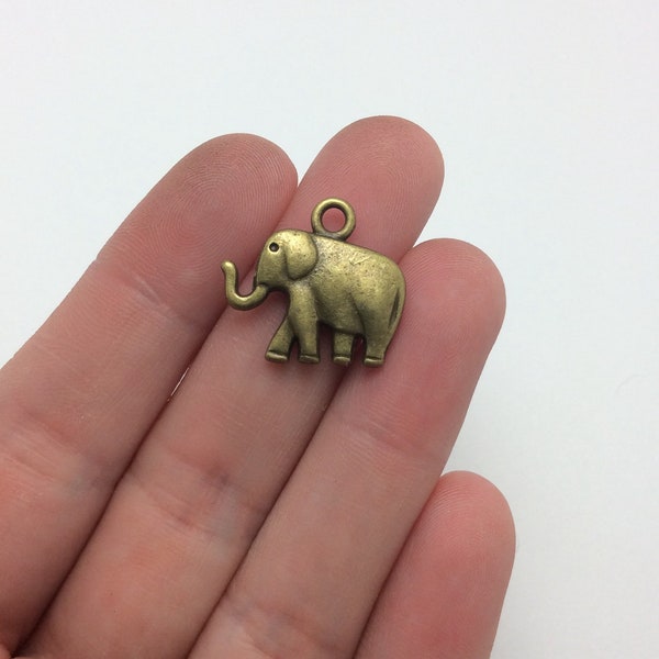6 Elephant Charms Antique Bronze Tone Animal Zoo (1-1702)