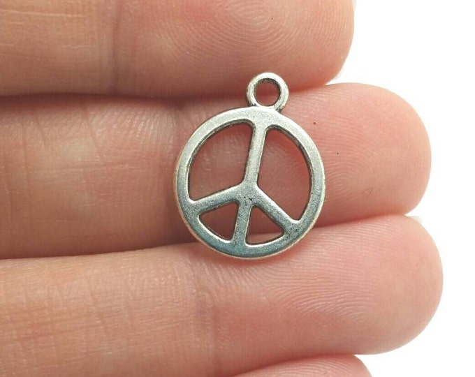 10-Piece Antiqued Silver Plated Peace Sign Charms - 10mm To 15mm Drops - View #10