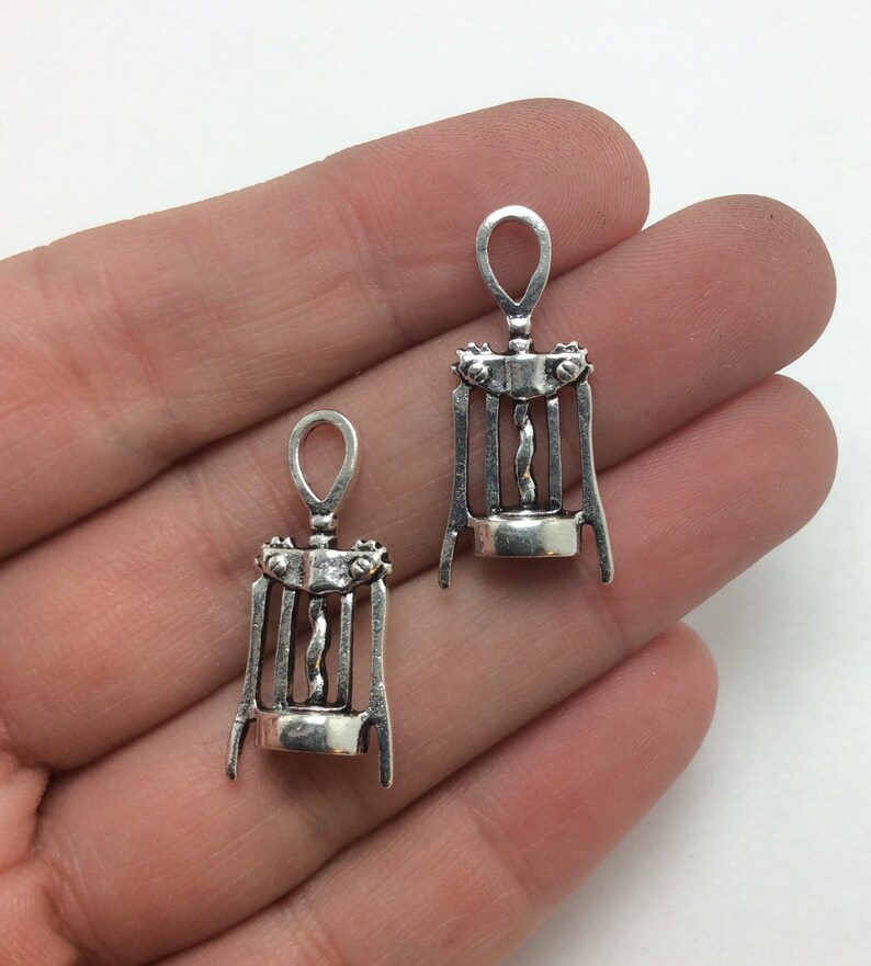 5-1488 BULK 20 Corkscrew Charms Antique Silver Tone Wine Bottle Opener