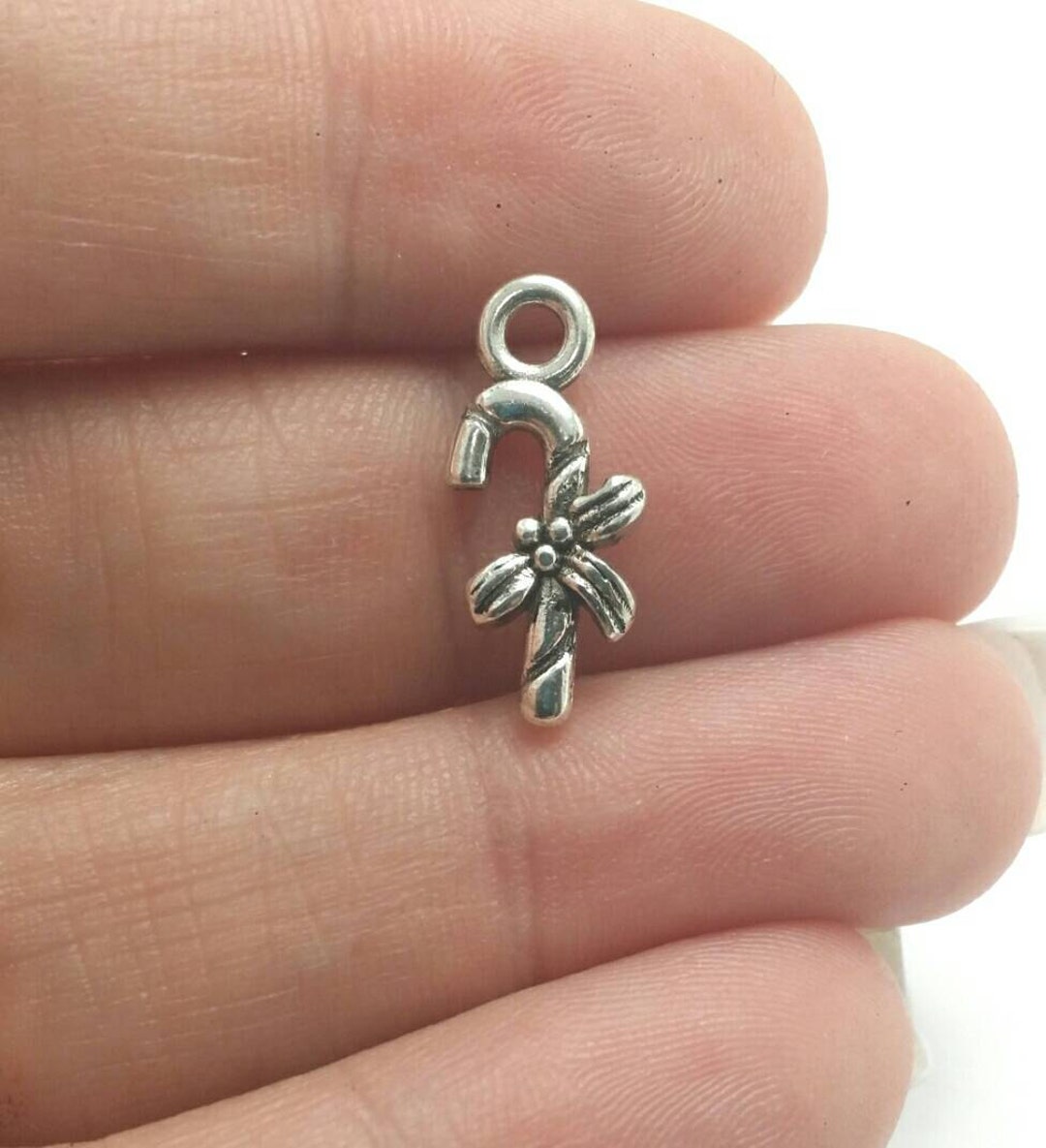 BULK 50 Candy Cane Charms, Silver Christmas Charms, Holiday Charms