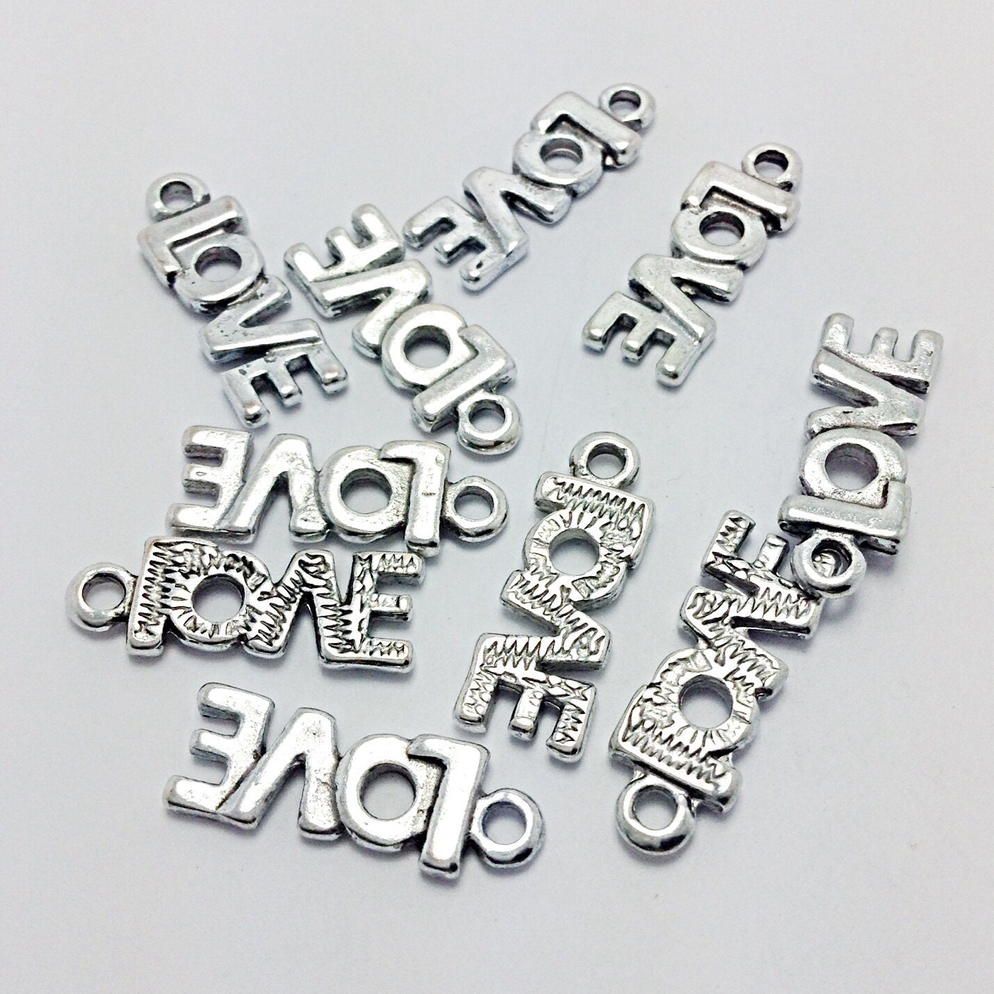 BULK 50 Love Word Charms Antique Silver Tone Valentines Day 5-1153 