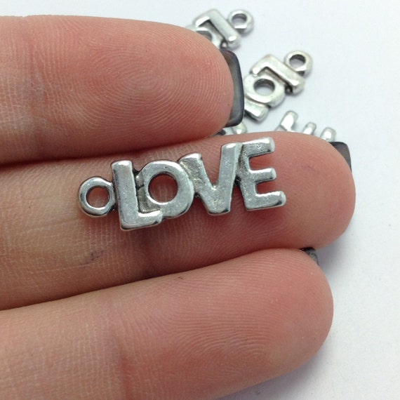 Bulk Love Word Charms 10 Pcs Antique Silver Tone Round Message Tags DIY Jewelry