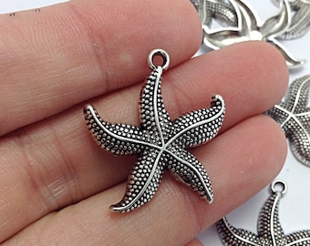 120/500pcs Tibetan Silver/Bronze Starfish Star Charms Pendentifs Making 13x17mm
