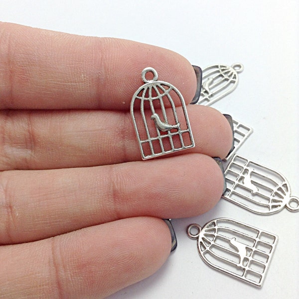 BULK 50 Bird Cage Charms Antique Silver Tone Pet Animal (5-1121)