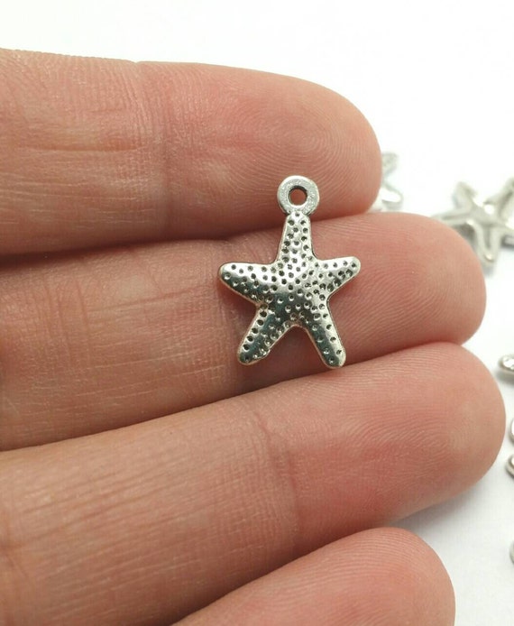 SC1345 BULK 30 Starfish Charms Antique Silver Tone Ocean Themed Shell