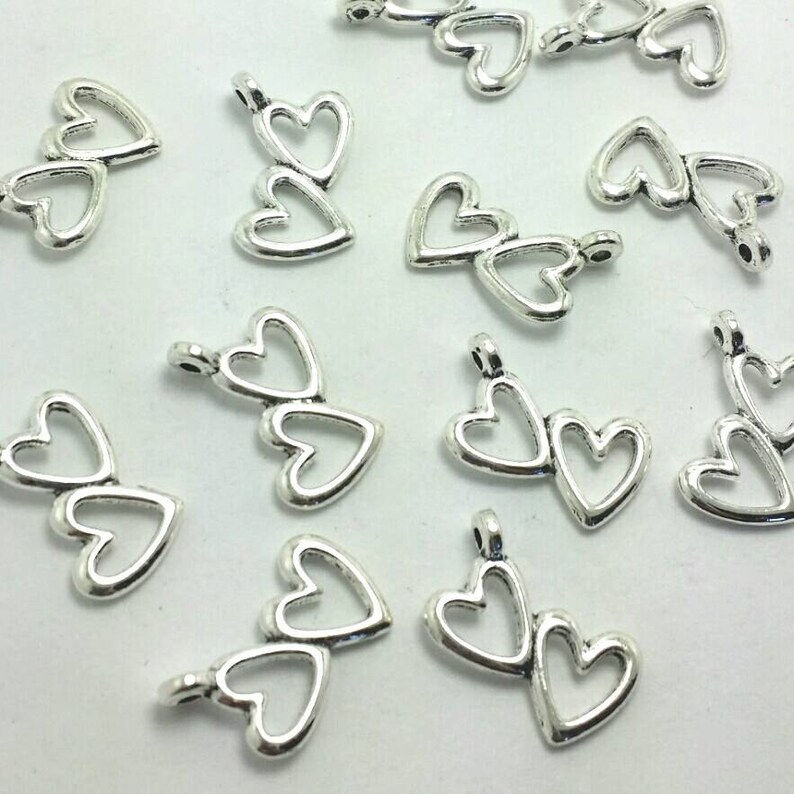 BULK 40 Heart Charms Silver Heart Charms Valentines Day Etsy