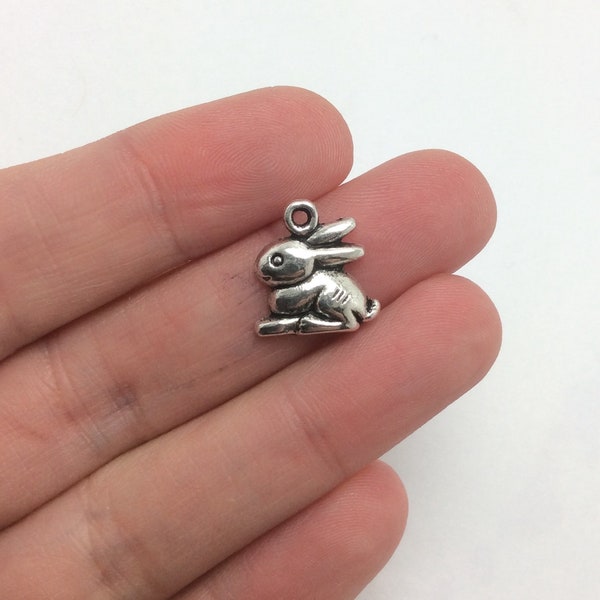 BULK 50 Rabbit Charms Antique Silver Tone Easter Bunny Animal (5-1493)