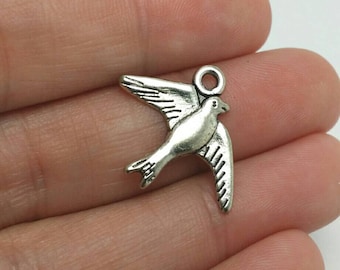 BULK 40 Bird Charms Antique Silver Tone Animal (5-1027)