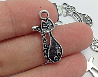 6 Cat Charms, Silver Cat Charms, Animal Charms, Halloween Cat Charms (1-1174)