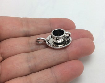 BULK 10 Coffee Cup Charms, Silver Coffee Cup Charms, Bulk Charms (5-1443)