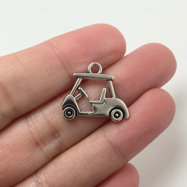 BULK 40 Golf Cart Charms, Antique Silver Tone (5-1897)