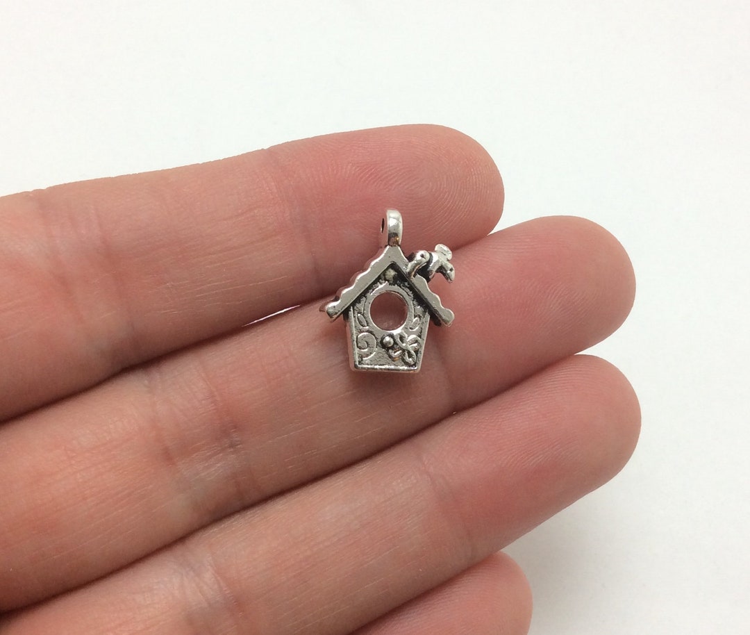 6 Birdhouse Charms Antique Silver Tone Bird Animal 11089 Etsy