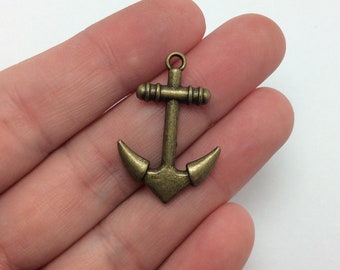 BULK 30 Anchor Charms, Nautical Charms, Beach Charms, Antique Bronze Tone Anchor Charms (5-1741)