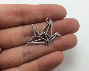 6 Origami Crane Charms, Silver Origami Crane Charm (1-1435)