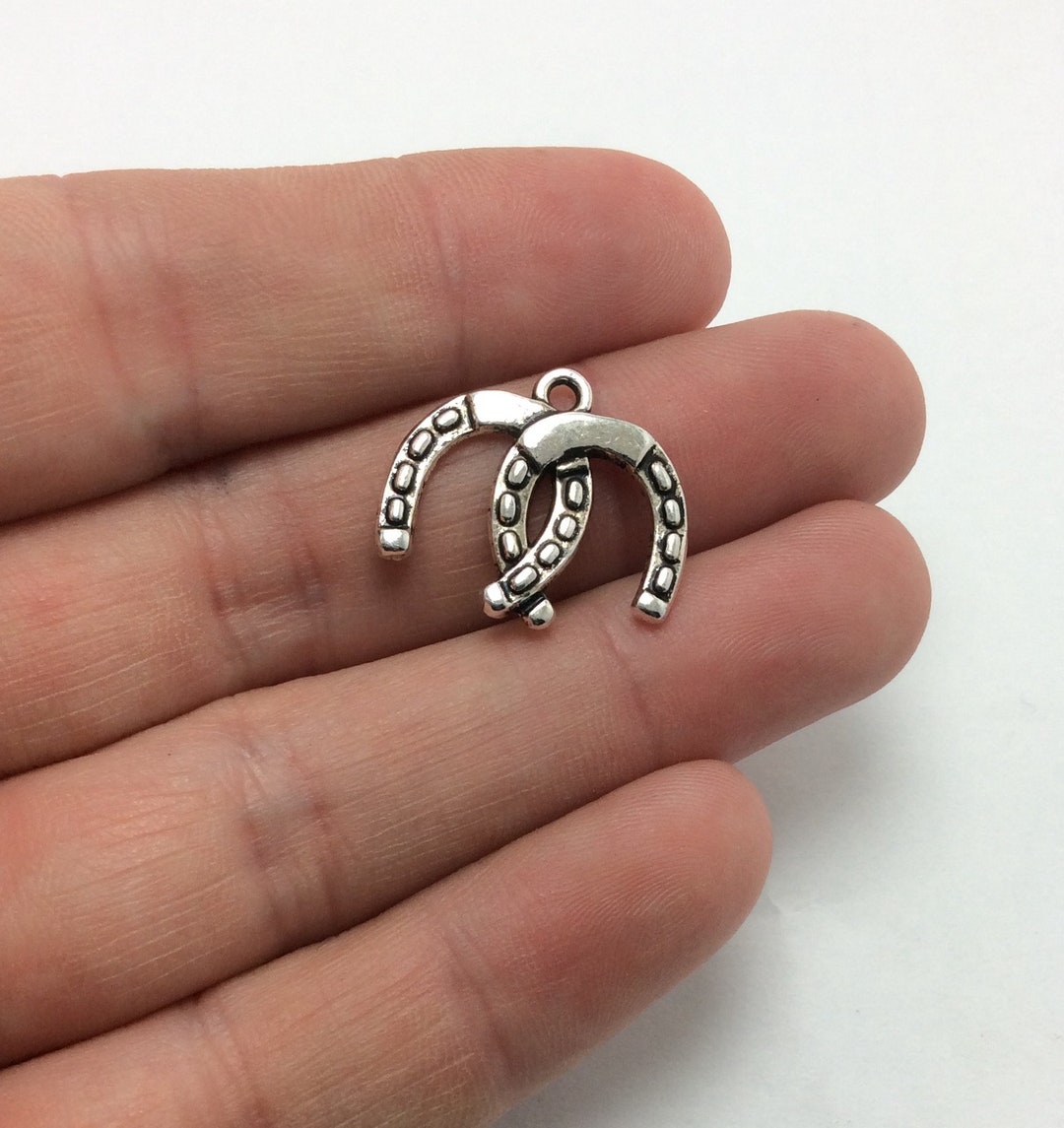 BULK 30 Horseshoe Charms Antique Silver Tone Western Charms, Cowboy