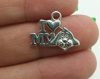 8 I Love My Dog Charms Antique Silver Tone Pet Animal (1-1260)