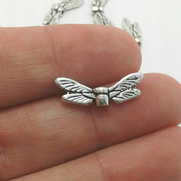 8 Dragonfly Wing Spacer Beads Antique Silver Tone (1-1298)