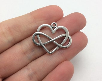 BULK 15 Infinity Heart Charms Antique Silver Tone Love Friendship (5-1503)