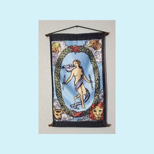 Pano decorativo para pendurar na parede com cartas de tarô do mundo