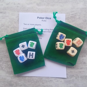 set of 5 Poker Dice with INSTRUCTIONS for use!