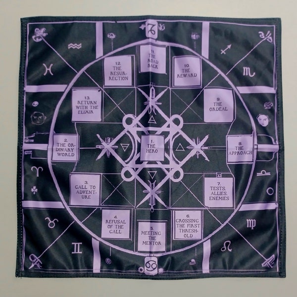 Hero's Journey Tarot Dice Casting Cloth with Metaphysical Adornments