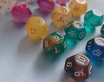 Set of Astrology Dice for Fortune Telling, Zodiac Divination and Tarot Enhancement