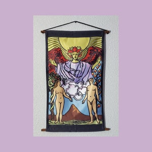 Tela decorativa para colgar en la pared con la carta del Tarot de los amantes