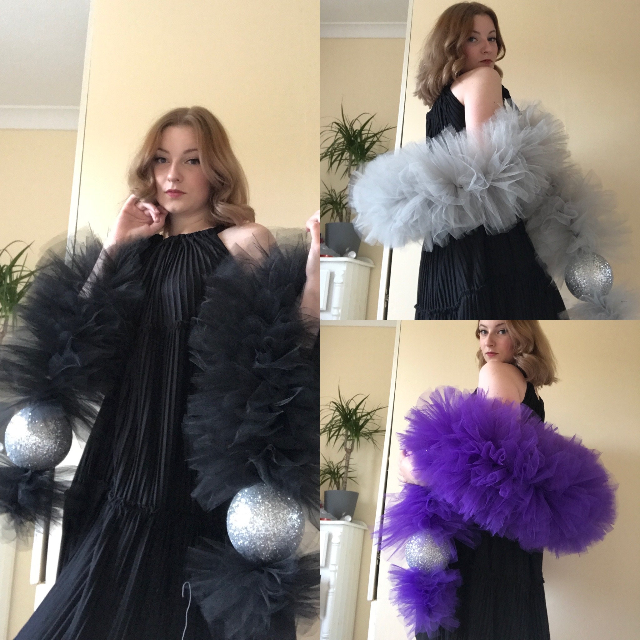 Custom Tulle Faux Feather Boa With Glitter Balls Any Colour Available 