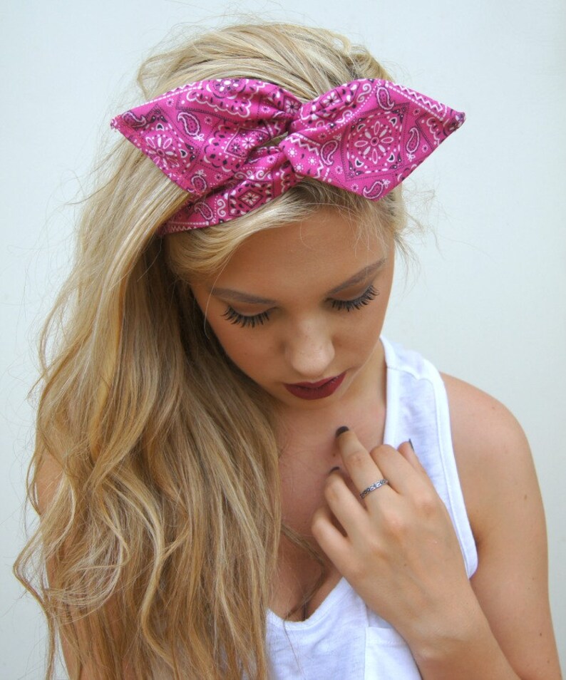 ROCKABILLY Headband Wired Dolly Bow Pink Bandana PIN UP Etsy