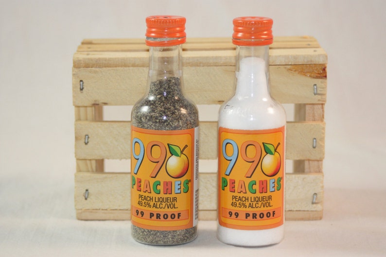 99 Peach Salt & Pepper Shaker Upcycled Liquor Bottles Etsy