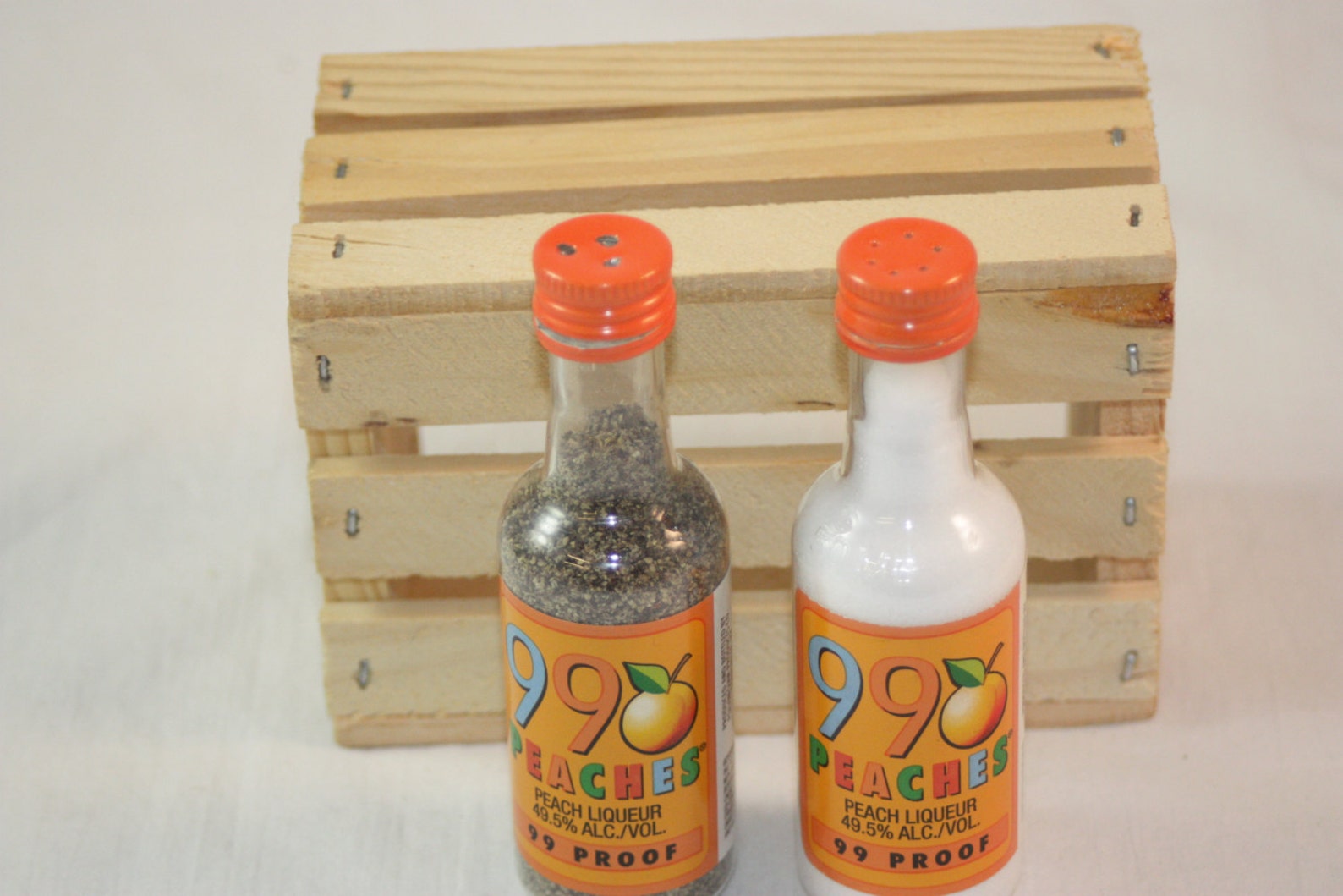 99 Peach Salt & Pepper Shaker Upcycled Liquor Bottles Etsy
