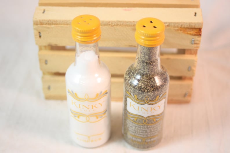 Kinky Gold Salt and Pepper Shaker Upcycled Mini Liquor Etsy
