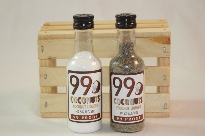 99 Coconuts Salt and Pepper Shaker Upcycled Liquor Bottles Etsy