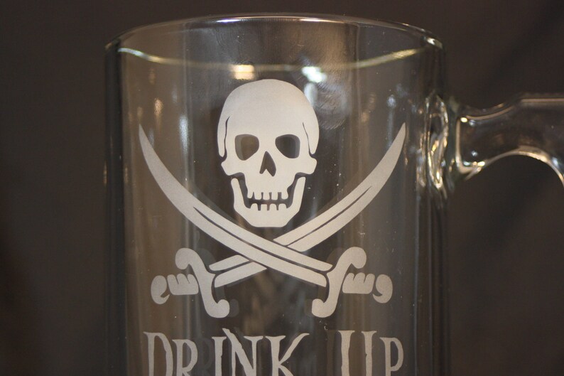 Pirate Themed 26 Ounce Glass Stein Sand Etched Beer Stein Etsy
