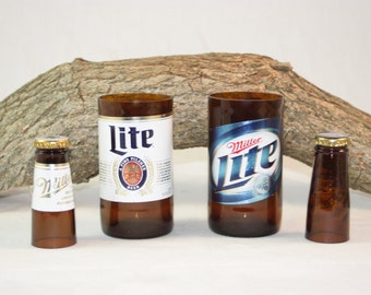 Unique Glassware Upcycled from Miller Lite Beer Bottles, Shot Glass, Drinking Glass, Miller Lite Gift Set
