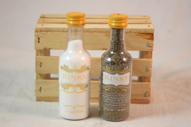 Kinky Gold Salt and Pepper Shaker Upcycled Mini Liquor Etsy
