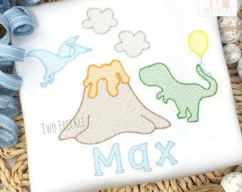 Dinosaur Birthday Shirt: Embroidered Volcano Personalized Bodysuit