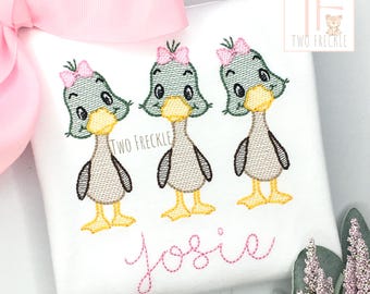 Camisa de trío de patos silvestres bordados para niñas